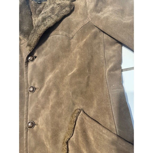 VTG Stratojac Mens Suede Shearling Lined Western Style Coat Size 42 Brown - Picture 10 of 14